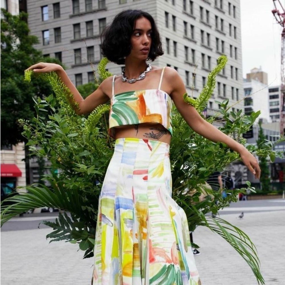Rosie Assoulin Resort 2020 - Watercolor Cropped Bandeau Top